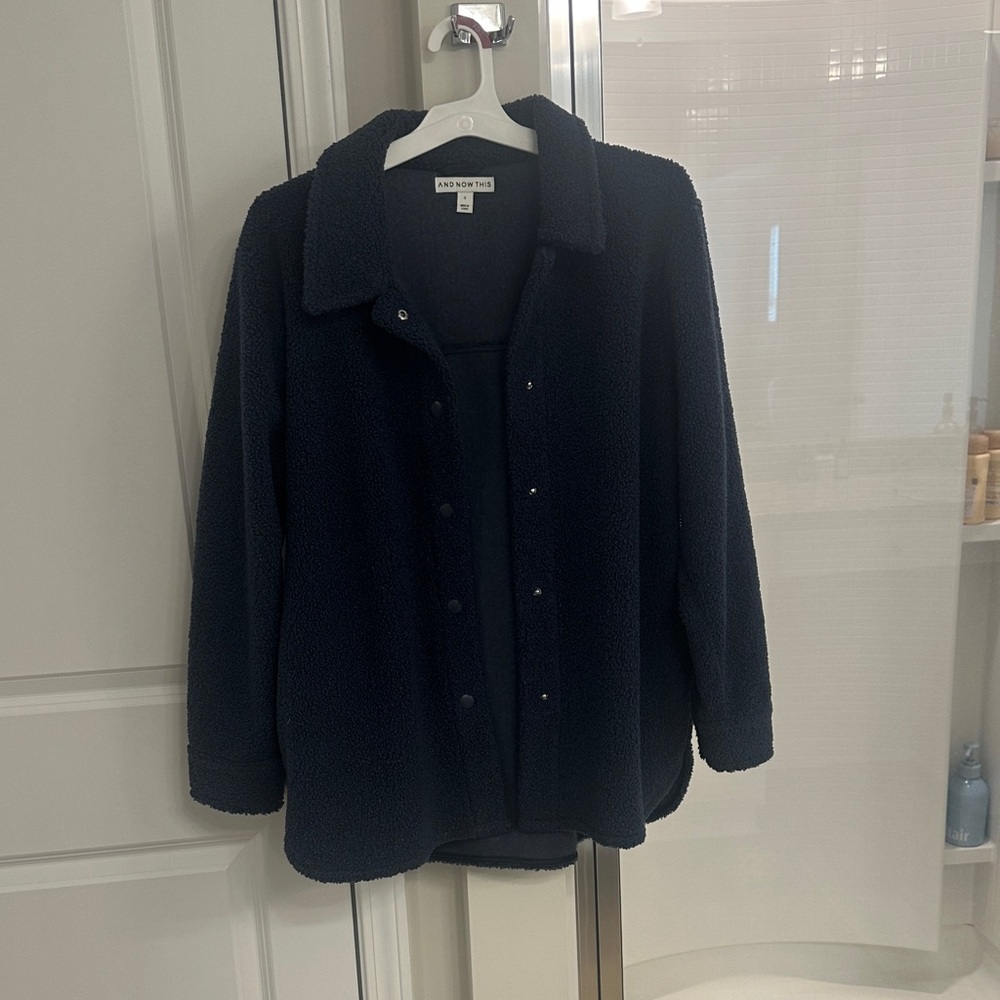 Navy Fleece Button-Up Jacket